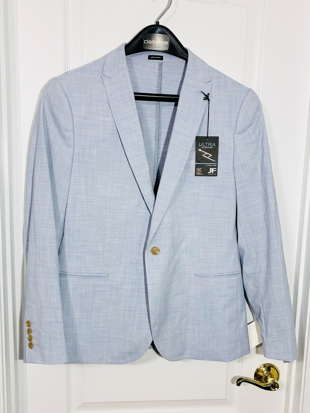 JF J. Ferrar Ultra Comfort Super Slim Fit Stretch Fabric Blazer Blue 42 Short